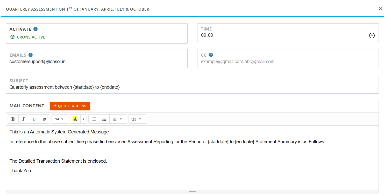 Quarterly assessment